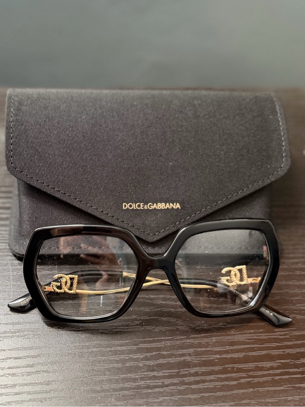 Dolce & Gabbana Black Square Sunglasses with Gold Logo Temples